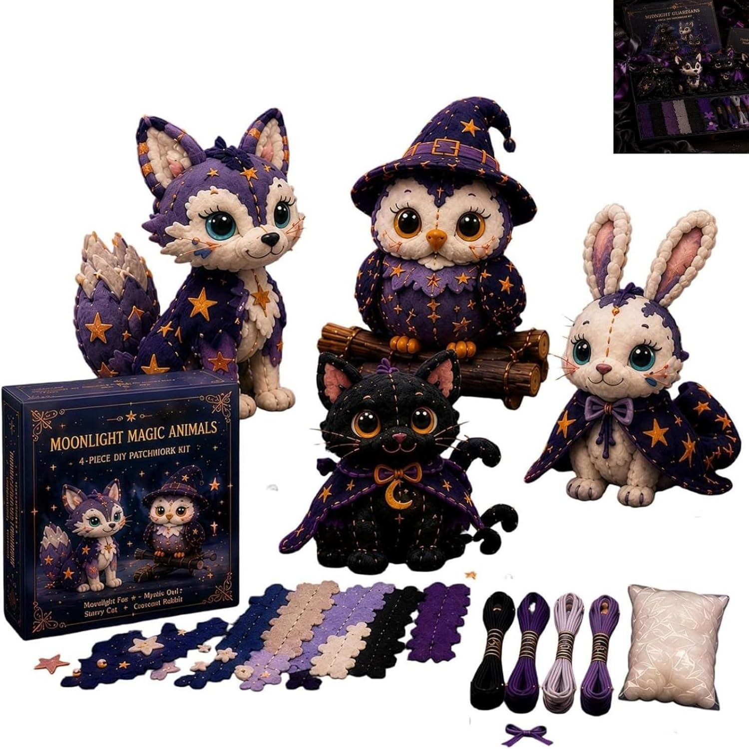 APOMNG 4 Piece DIY Patchwork Sewing Kit for Adults Beginners Fun Character Designs Handmade Felt Stuffed Craft Gift Set Home Decor,S