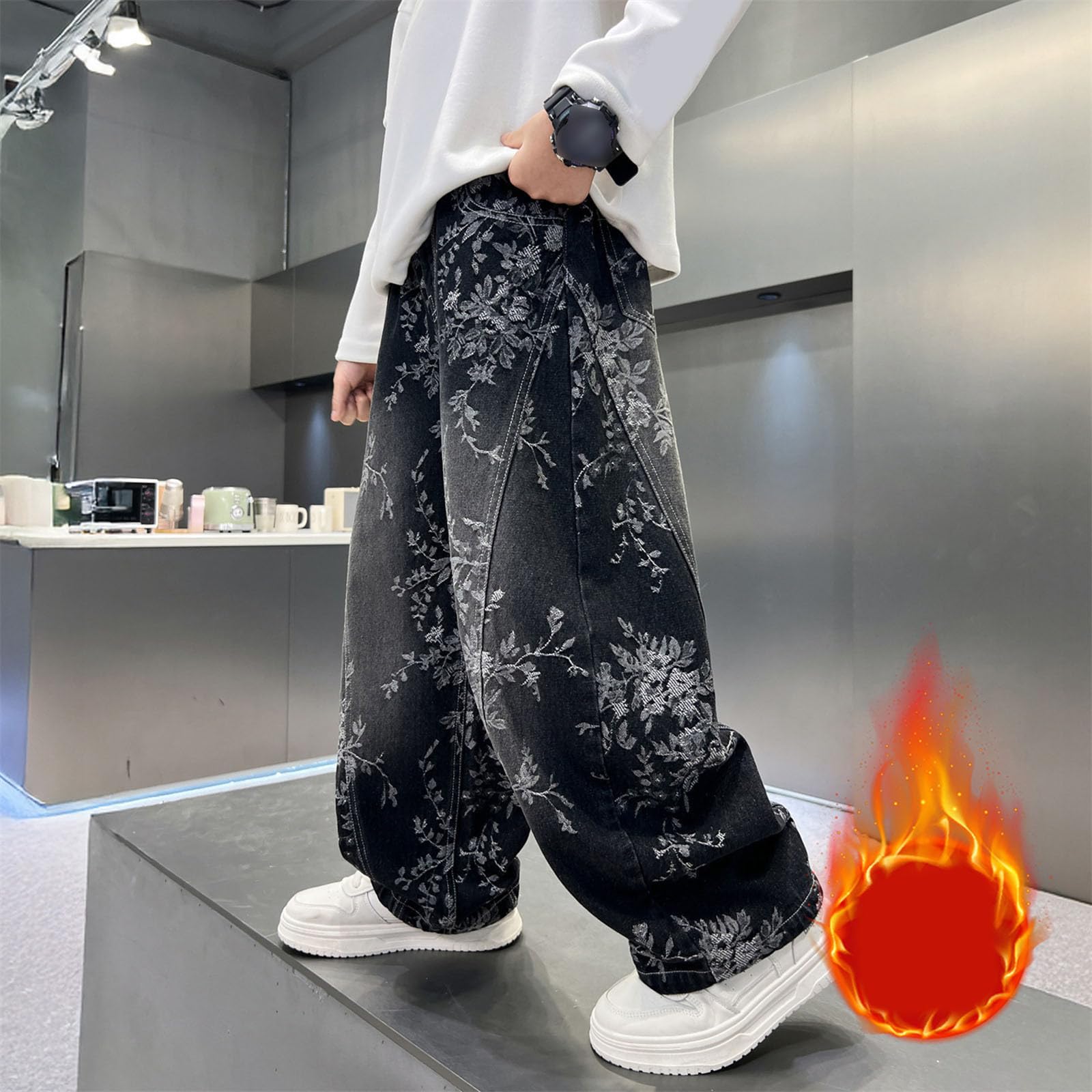 Genérico Vaqueros Elasticos Niño Pantalon Baggy Jeans con Bolsillos | rectos de pierna ancha, cómodos e informales, con tejido elástico, clásicos, de otoño y largos (Black, 11-13 Years)
