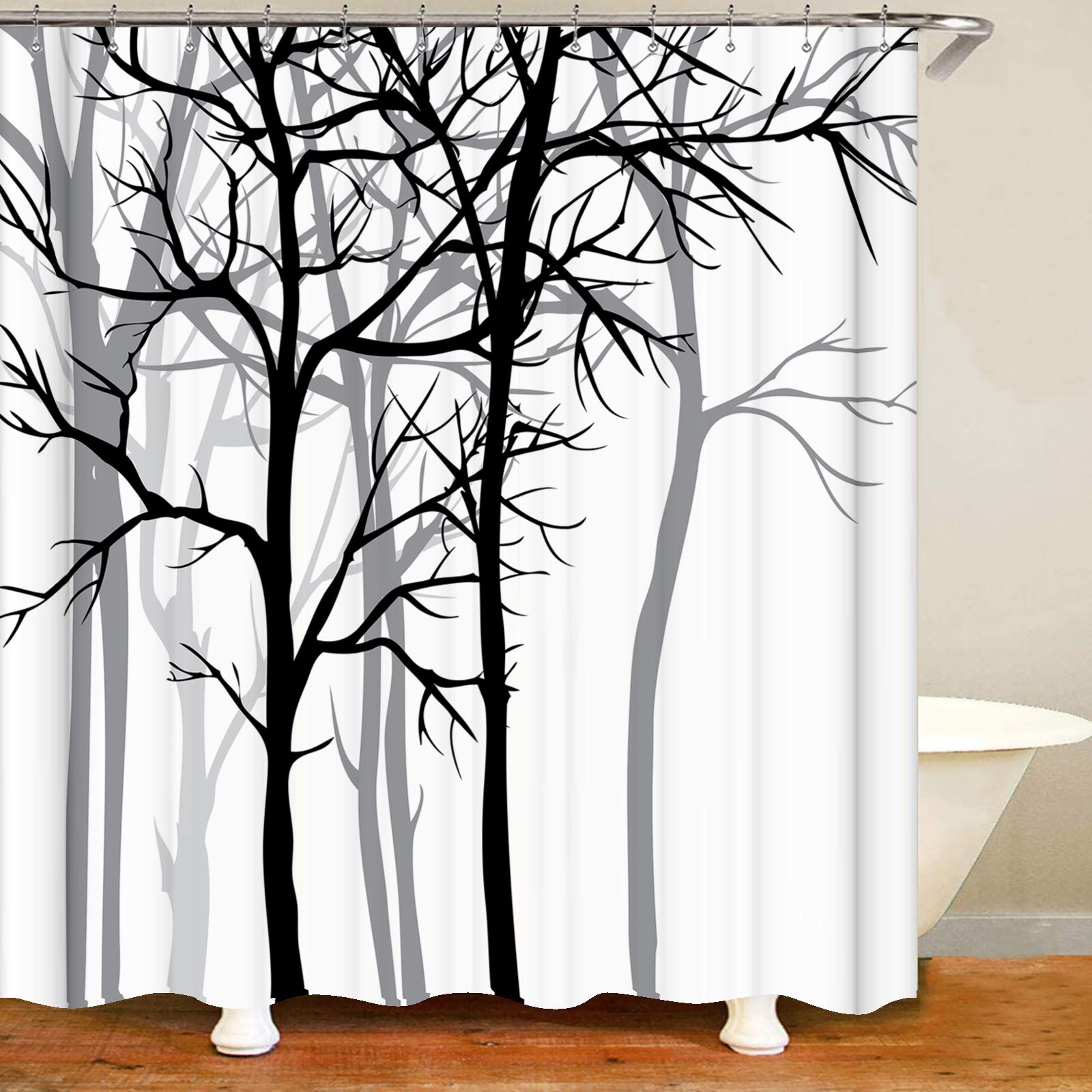 WF WU FANG Forest Shower Curtain Set with Hooks, Waterproof Fabric Shower Curtain for Bathroom