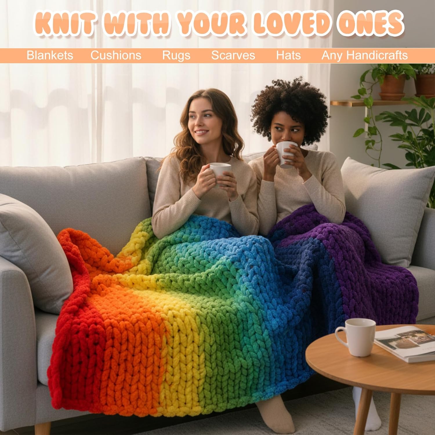 Buryeah 8 Pcs Jumbo Big Chunky Yarn for Hand Knitting Crocheting #10 Chenille Blanket Yarn 8.8 oz Bulky Soft Thick Fluffy Plush for Knitting Blanket DIY Crafts 28.5 Yards Each(Rainbow Colors)
