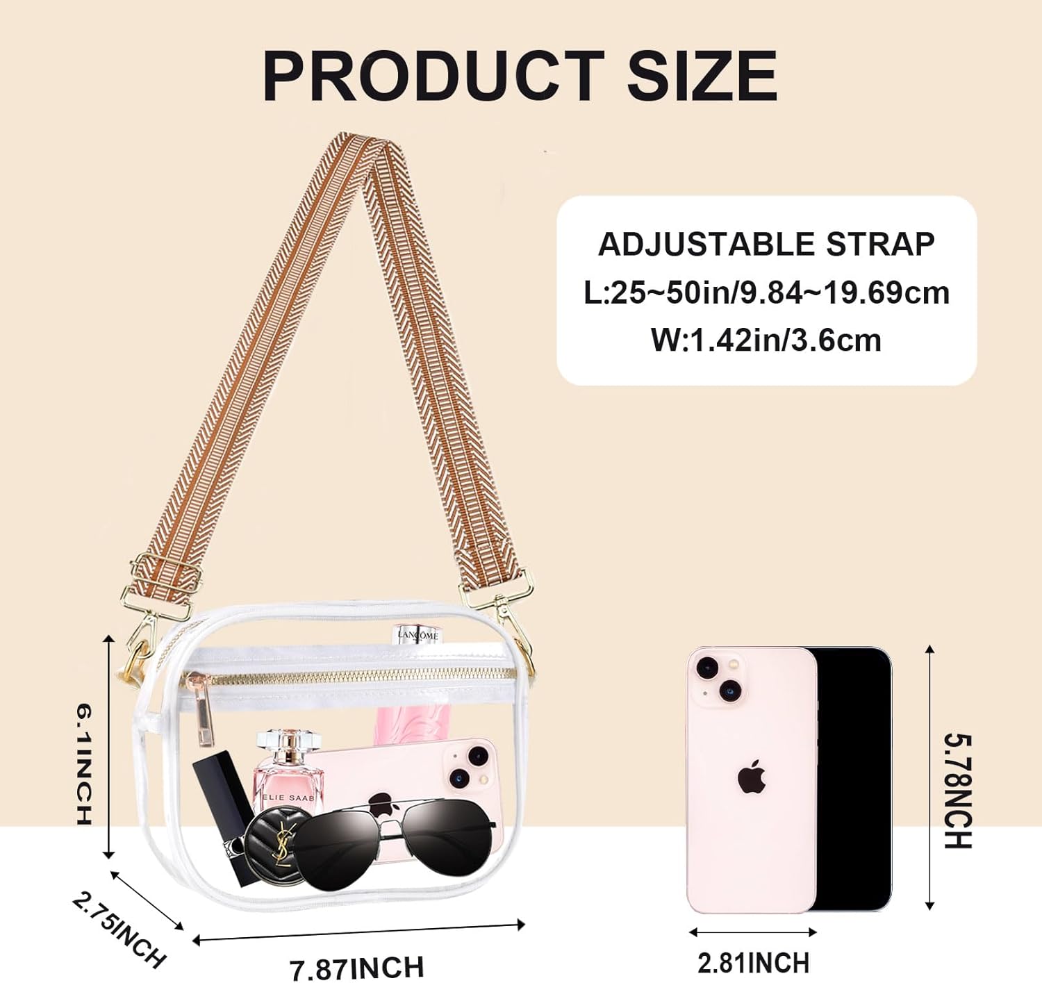Fibrdoo Clear Bag Stadium Approved, Leather Clear Crossbody Purse Bag for Concerts Sports Events Festivals - Image 4