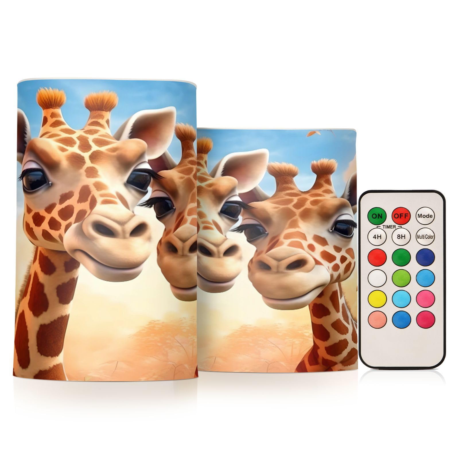 ALAZA Giraffe (2) Flickering Flameless Candles Battery Operated with Remote Timer,Tea Light Candles LED Pillar Votive Candles Set of 2 for Outdoor Indoor Decorations