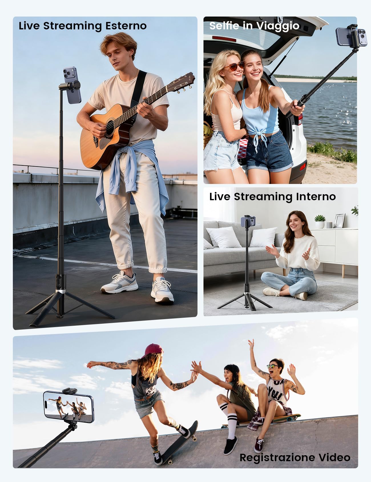 Lamicall Treppiede Smartphone, Bastone Selfie - [Apertura Automatica] 165cm Treppiede Portatile Estensibile con Telecomando Wireless & Slitta a Freddo, Alluminio, 360° Rotazione, per iPhone/Samsung
