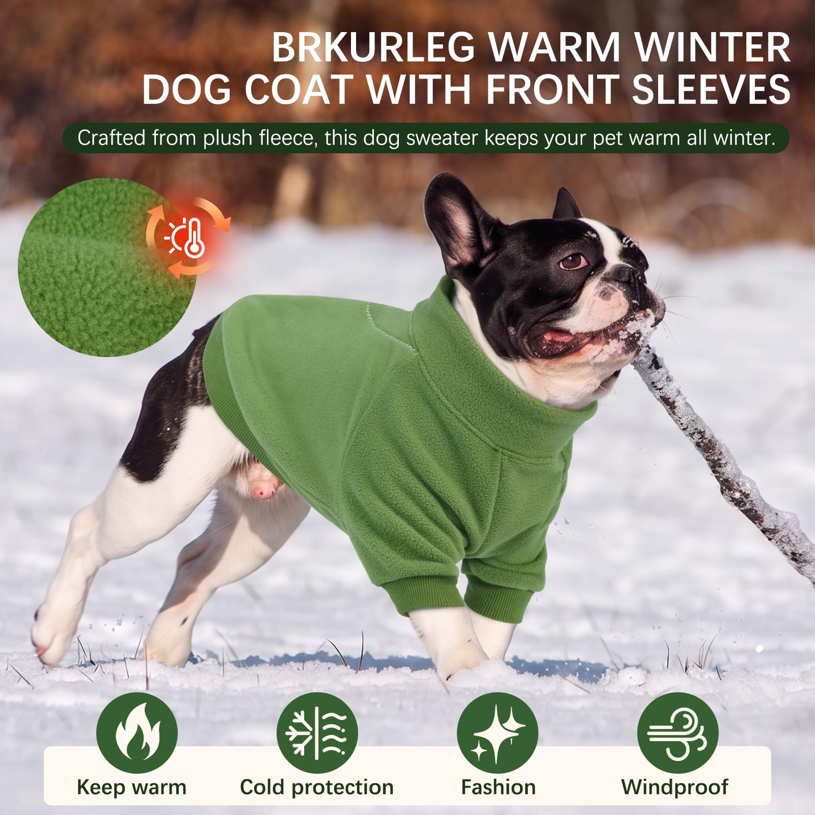 BRKURLEG Pull en polaire chaud et doux pour chien, à col roulé pour chiens de petite, moyenne et grande taille, manteau d'hiver pour chien, veste de Noël pour animal de compagnie avec fermeture éclair