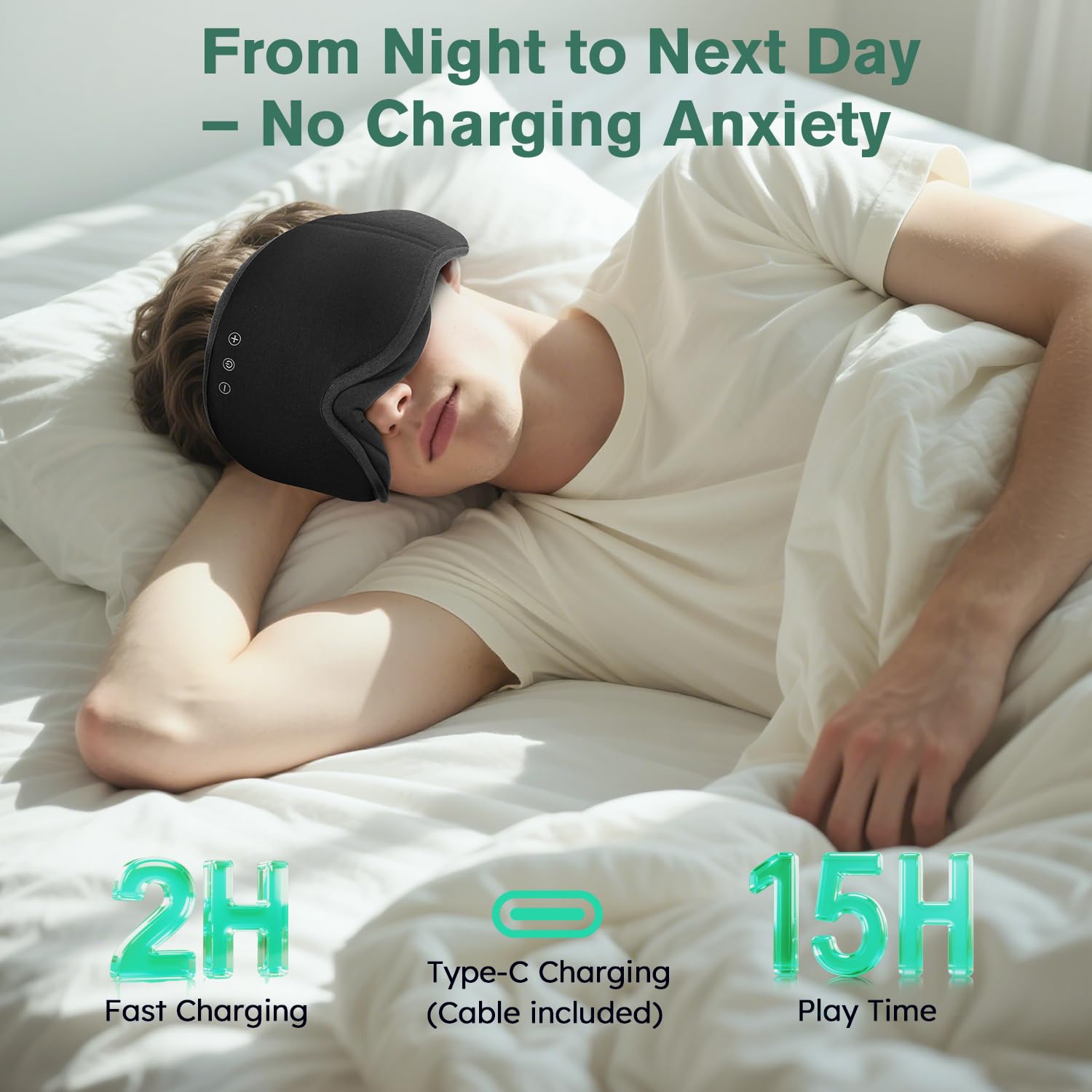 LC-dolida Bambou Masque de Sommeil Écouteur Bluetooth 5.4, 3D Masque de Nuit en Coton Bambou | Écouteurs de Sommeil Zero et 100% Blackout pour les Dormeurs Latéraux, les Voyages | Machine Lavable | Tissu doux 4D, respirant, zéro pression, occultation tota