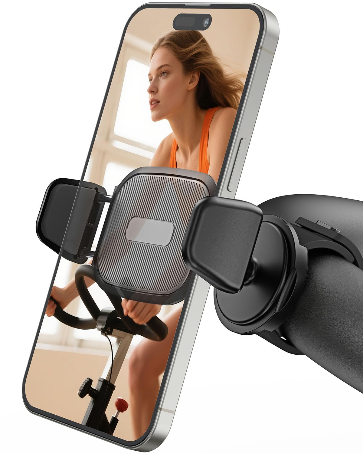OQTIQ Phone Holder for Peloton Bike, Exercise Bike 360° Rotatable Handlebar Phone Mount with Adjustable Silicone Strap for Stroller, Shopping Cart,