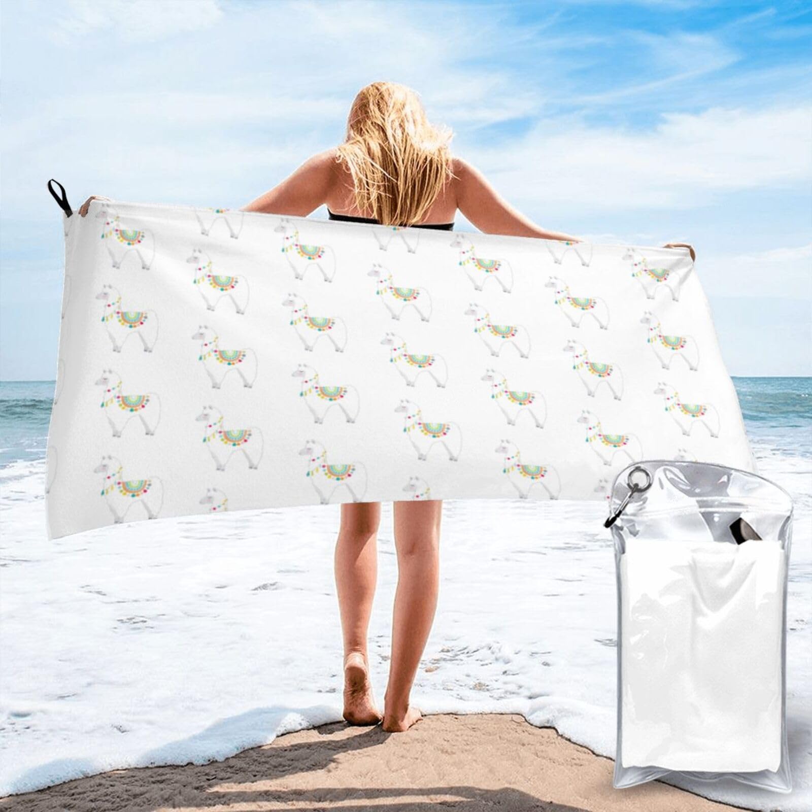 SDEGTHO Llama Print Beach Towel Quick Dry Portable For Swimming Yoga Adults Fitness