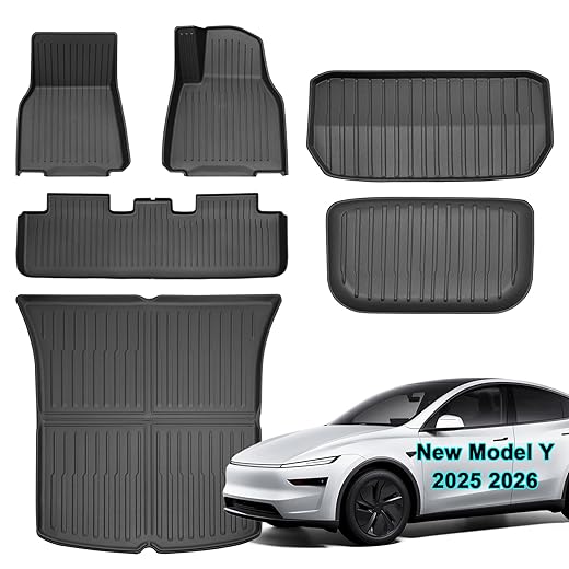 SUPER LINER Tesla Model Y Juniper Floor Mats 2025 2026 | Custom Fit All-Weather 6-Piece Set TPE Material | Model Y Floor Mats, Cargo Liner, Trunk & Interior