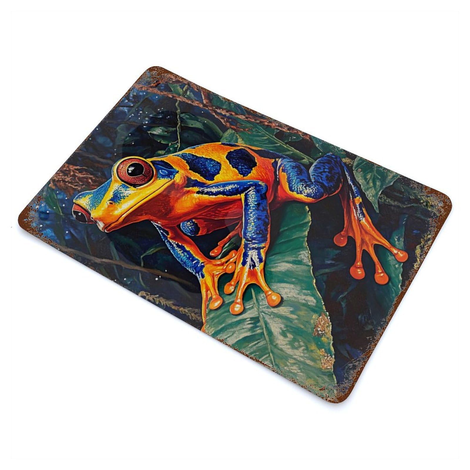 Vibrant Rainforest Frog Rusty Metal Tin Sign 11.8"x7.9", Ideal for Farmhouse, Kitchen And Entryway Decor