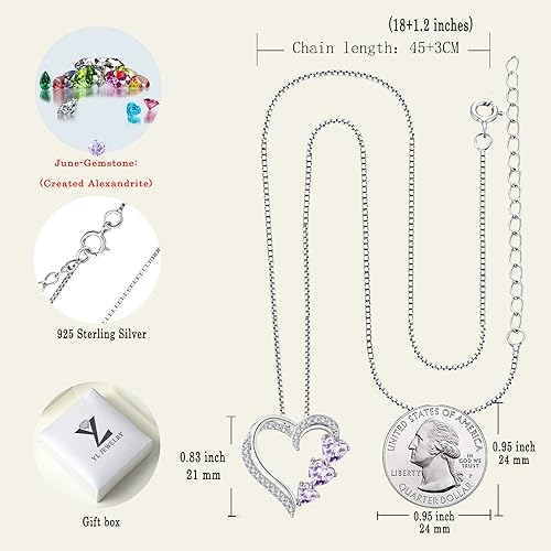 Miniatura 6 de YL Collar de corazón de plata de ley 925 con colgante de corazón y corazón para mujer