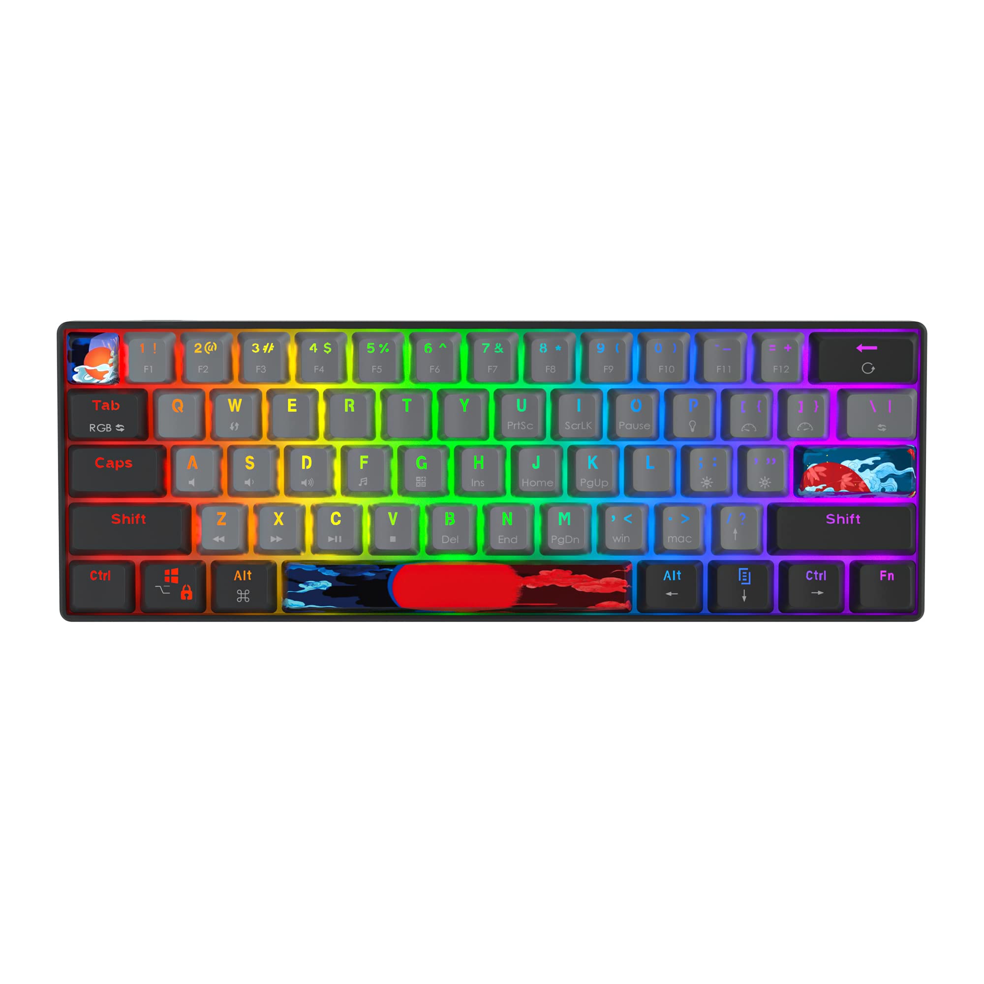 Teclado mecánico para juegos Protable, 60% por ciento, mini compacto RGB retroiluminado de 61 teclas, teclado de oficina con cable con interruptor rojo para Mac/Win/PS4/PS5/Xbox (interruptor