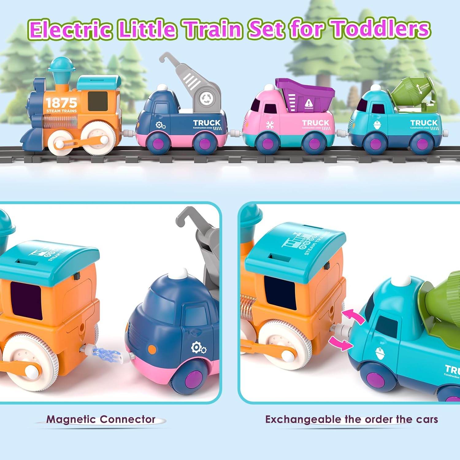 Train Set for Toddler Toys,Electric Train Toy for 3-5 Year Old Boy Gifts, Christmas Trains Set for Kids Ages 4-8 with Music, Light,Tracks,Kid Toys for 4 5 6 Year Old Boy Girl Christmas Birthday Gifts