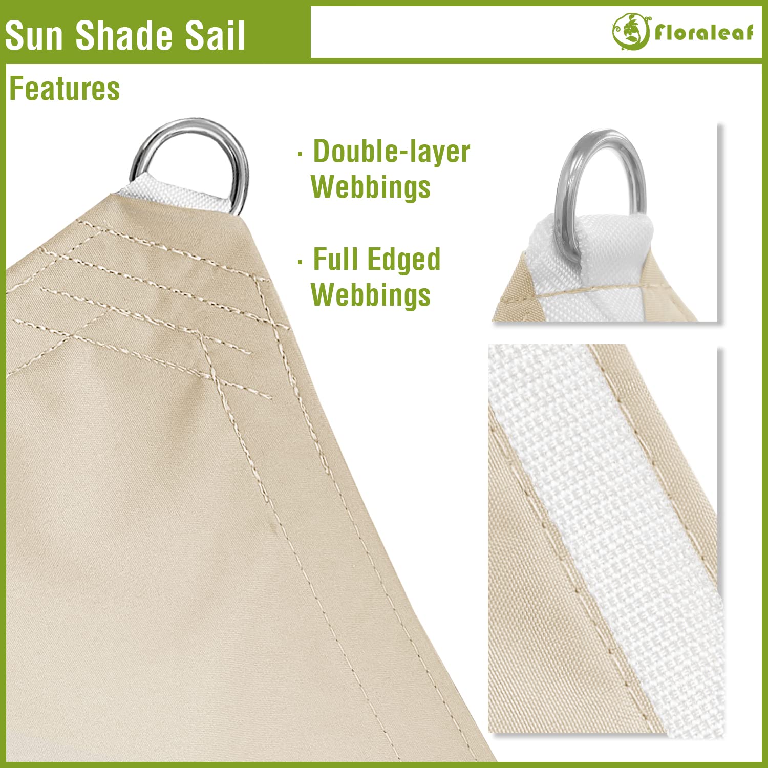 FLORALEAF Sun Shade Sail 8' X 12' Rectangular Waterproof Sun Sail UV Block Canopy for Outdoor Patio Lawn Garden Backyard, Beige