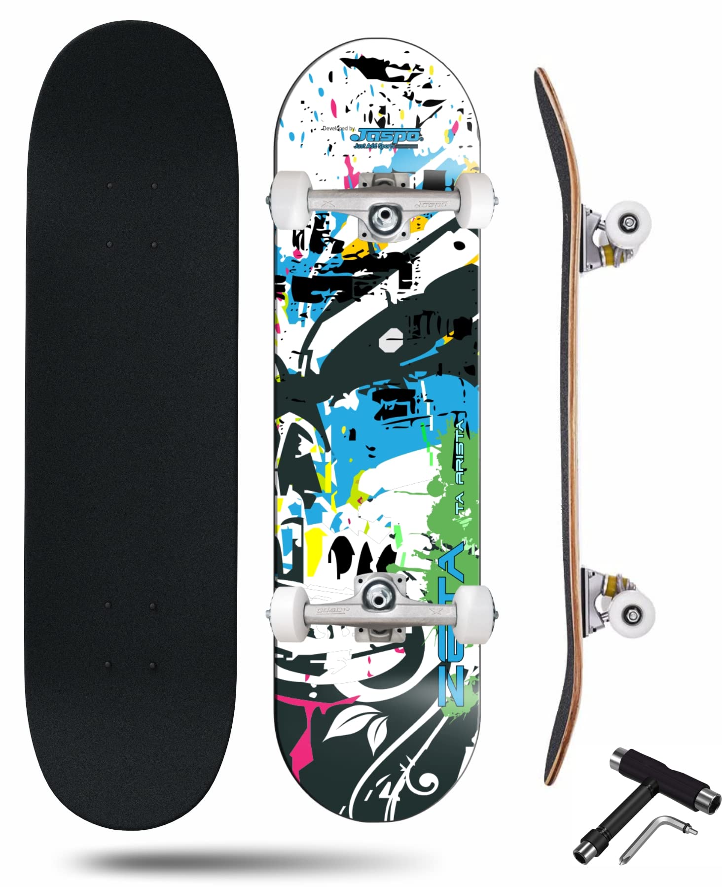 jaspo Zeta (31X 8) Inches Complete Fully Assembled 7 Layer Canadian Maple Skateboard For Kids/Boys/Girls/Youth/Adults Â– Made In India, Multicolor-image-9