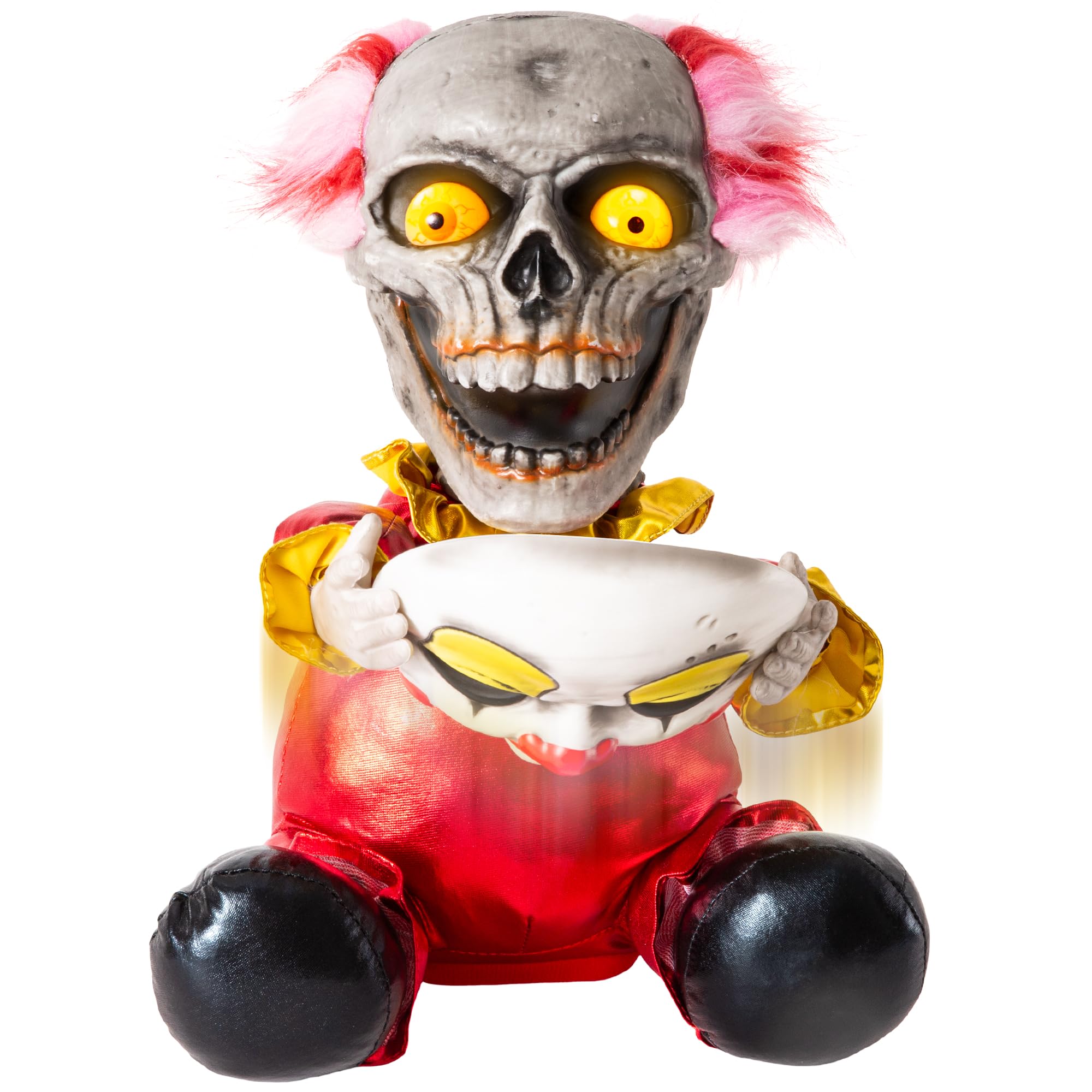 Halloween Animatronic Face Ripping Clown Decorations, Sound Activated Demonic Clown Figure with Flip-Up Skull, Creepy Voice Circus Prop for Indoor Outdoor Haunted House Yard Party Table Decor