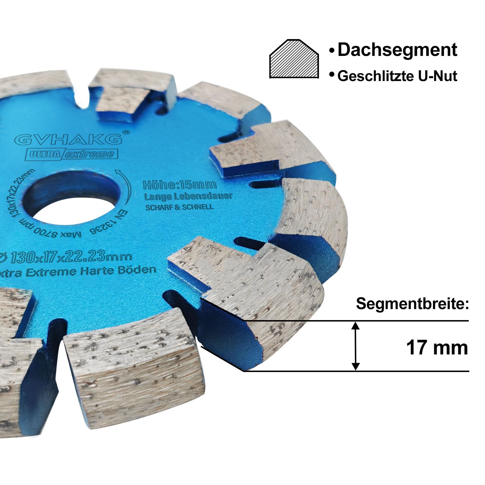 Disco de fresado de diamante de 130 mm, 17 mm para calefacción por suelo radiante, suelos de hormigón extra duros y distancia, altura de segmento de 15 mm, corte seco premium (130 x 17 x 15 x