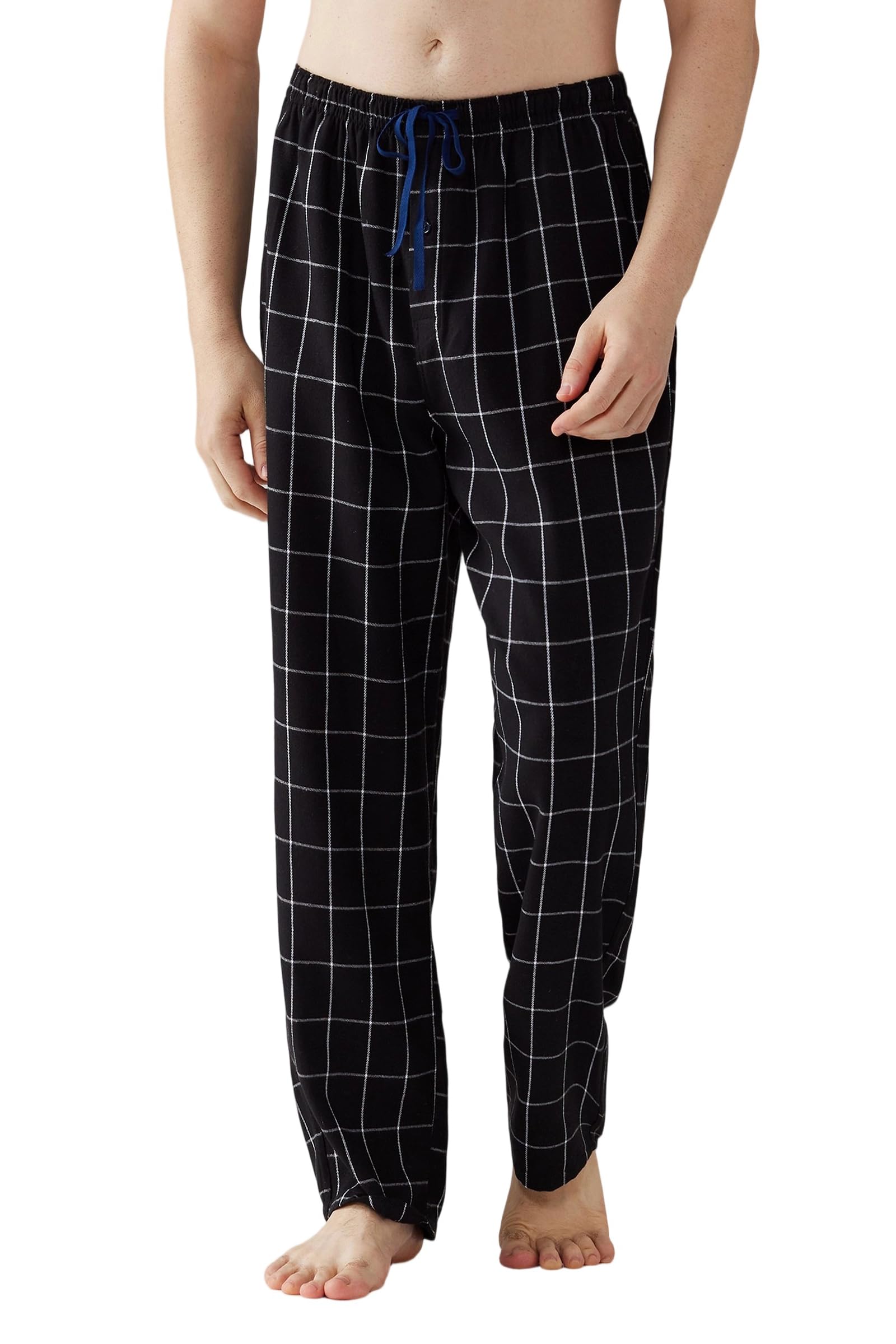 Jveyvth Herren Pyjamahose Flanell Baumwolle kariert Schlaf & Lounge Hose, PJ Hose mit Taschen und Knopfleiste