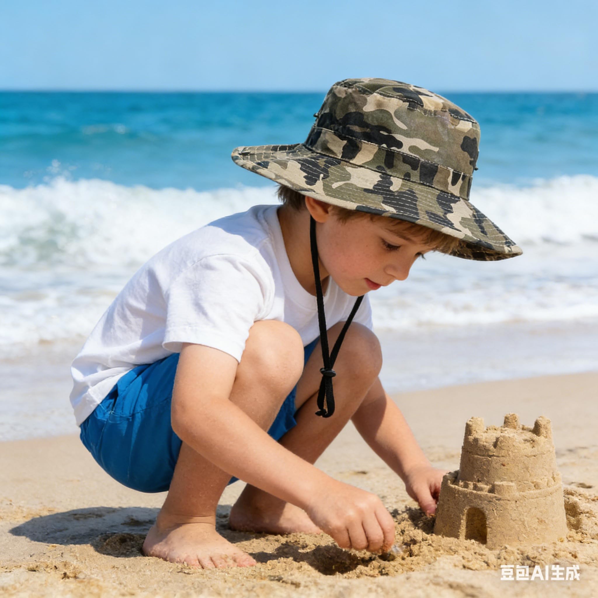 Cappello da pesca per bambini mimetico da sole estivo per safari all'aperto per bambini grandi 7-14 anni