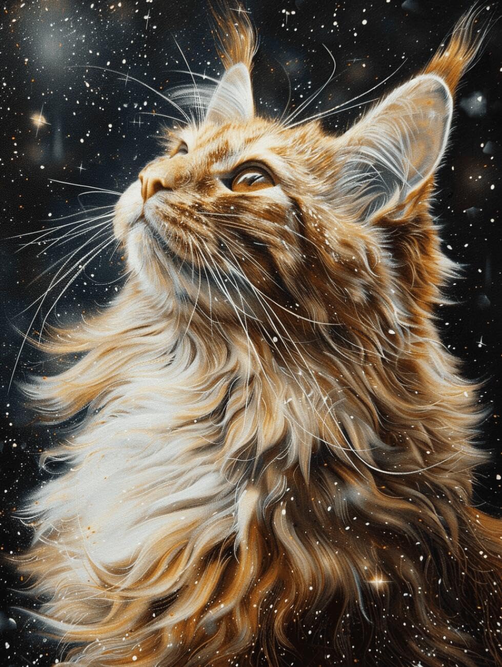 AMBATTERY Animal DIY Cross Stitch Kit with Beads Cats and The Stars Bead Embroidery Kit for Adults Needlepoint Tapestry Set Beaded Stitching 40x50cm