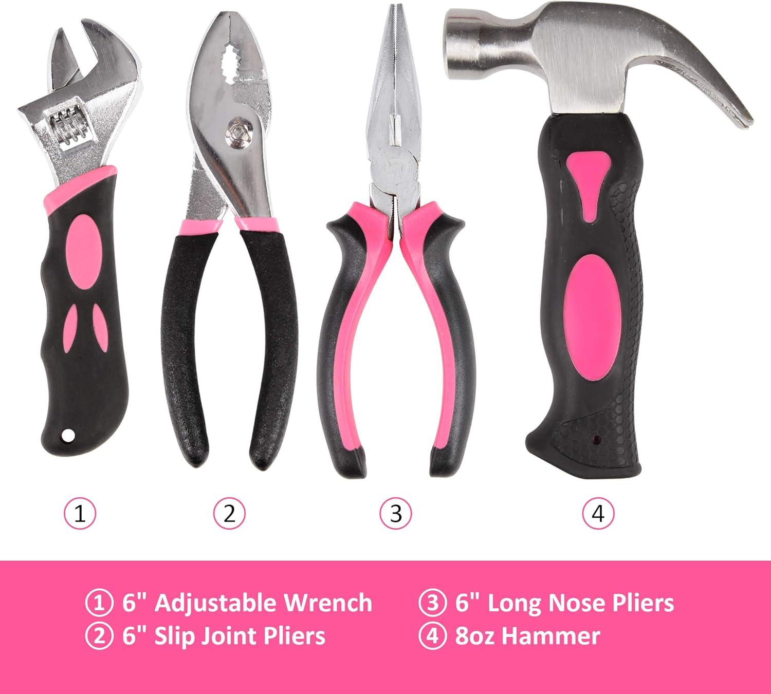 CARTMAN 52-Piece Tool Set Hand Tool Set with Easy Carrying Round Pouch - Perfect for DIY Pink