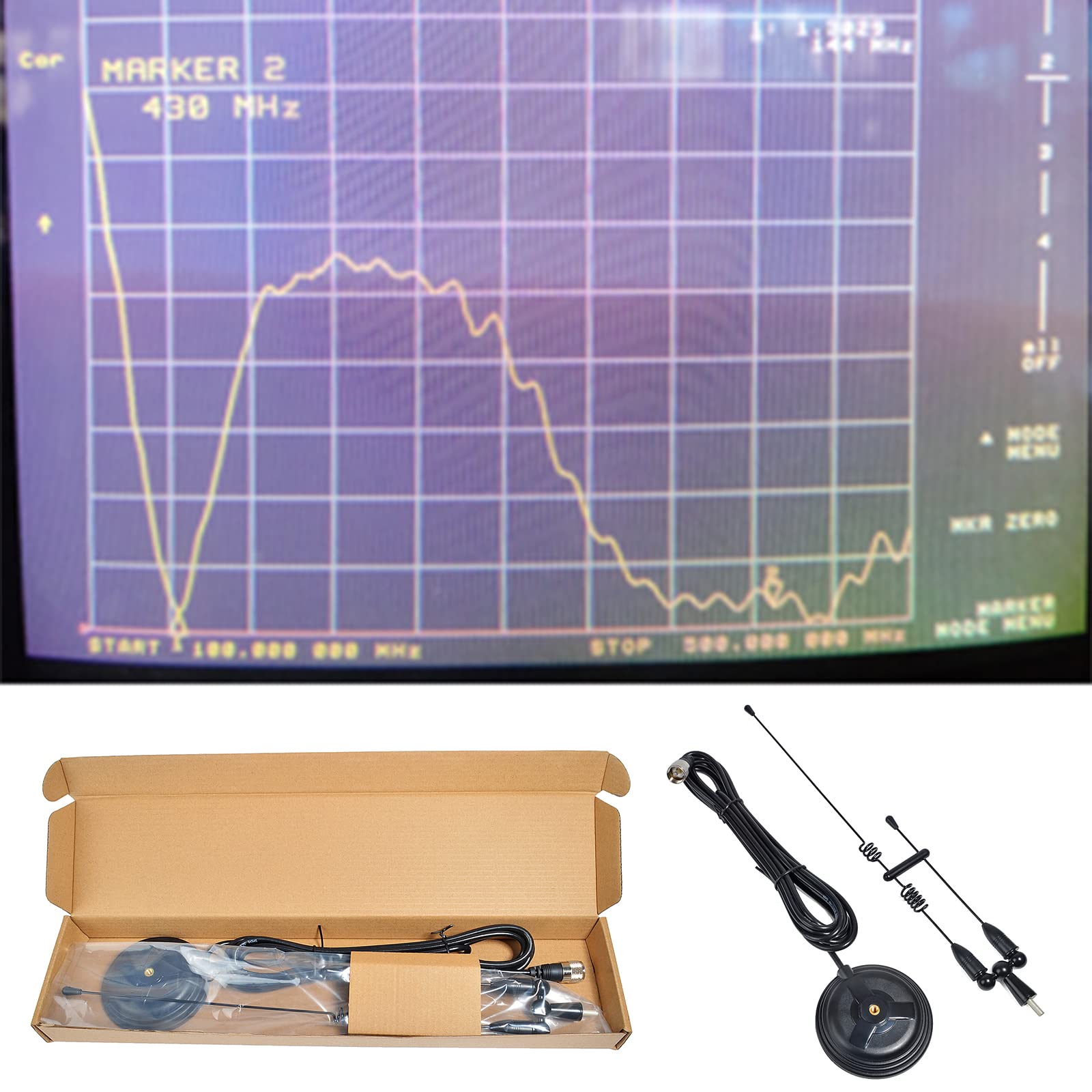 UAYESOK Antenne Radio Mobile Bi-Bande VHF UHF 2M/70Cm Antenne De Base Magnétique - Prise Pl259 avec Câble Coaxial Rg-58 De 13Pieds (4M) pour Émetteur-Récepteur De Taxi Voiture Vehicel Scanner (Noir)