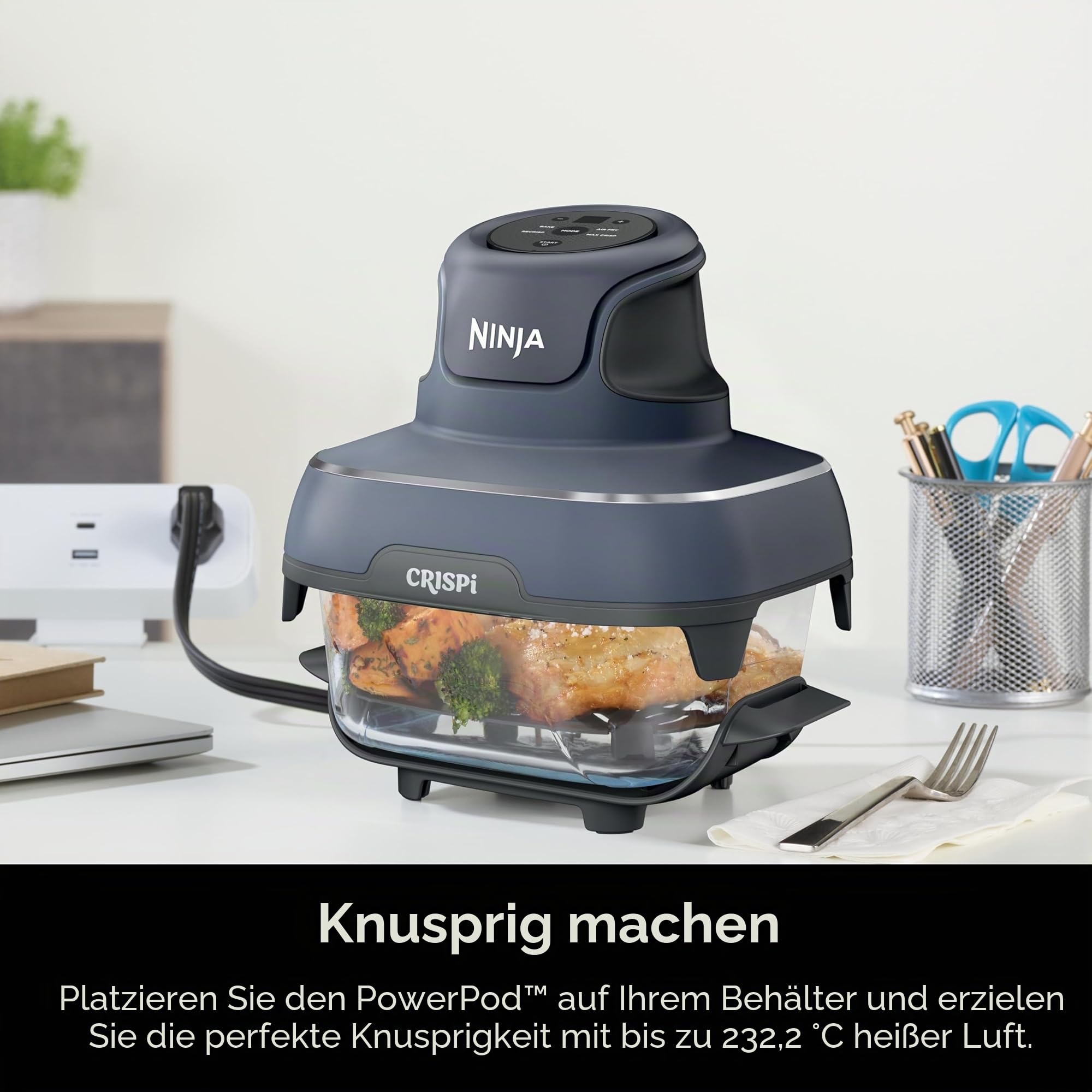 Ninja TempWare Glasbehälter mit auslaufsicherem Aufbewahrungsdeckel, kompatibel Crispi tragbares Kochsystem, mikrowellen-, gefrier- und spülmaschinenfest, PFAS-freie Glaskochfläche | 250 °C, PFAS- und PTFE-frei, mikrowellen-, gefrier- und spülmaschinenfes