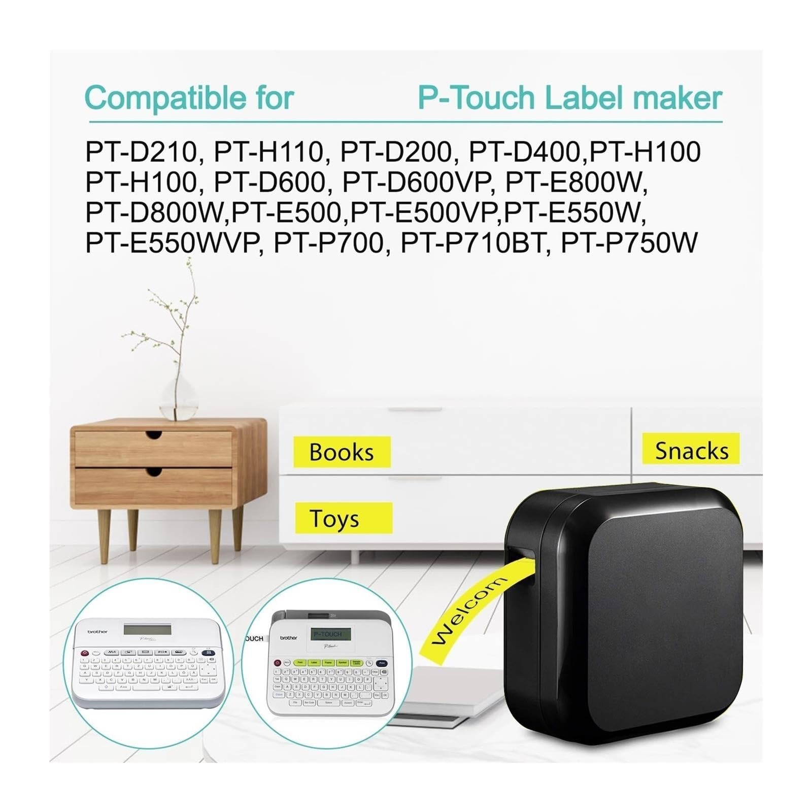 Nastro nero su giallo da 15 pezzi compatibile con Brother TZe-S631