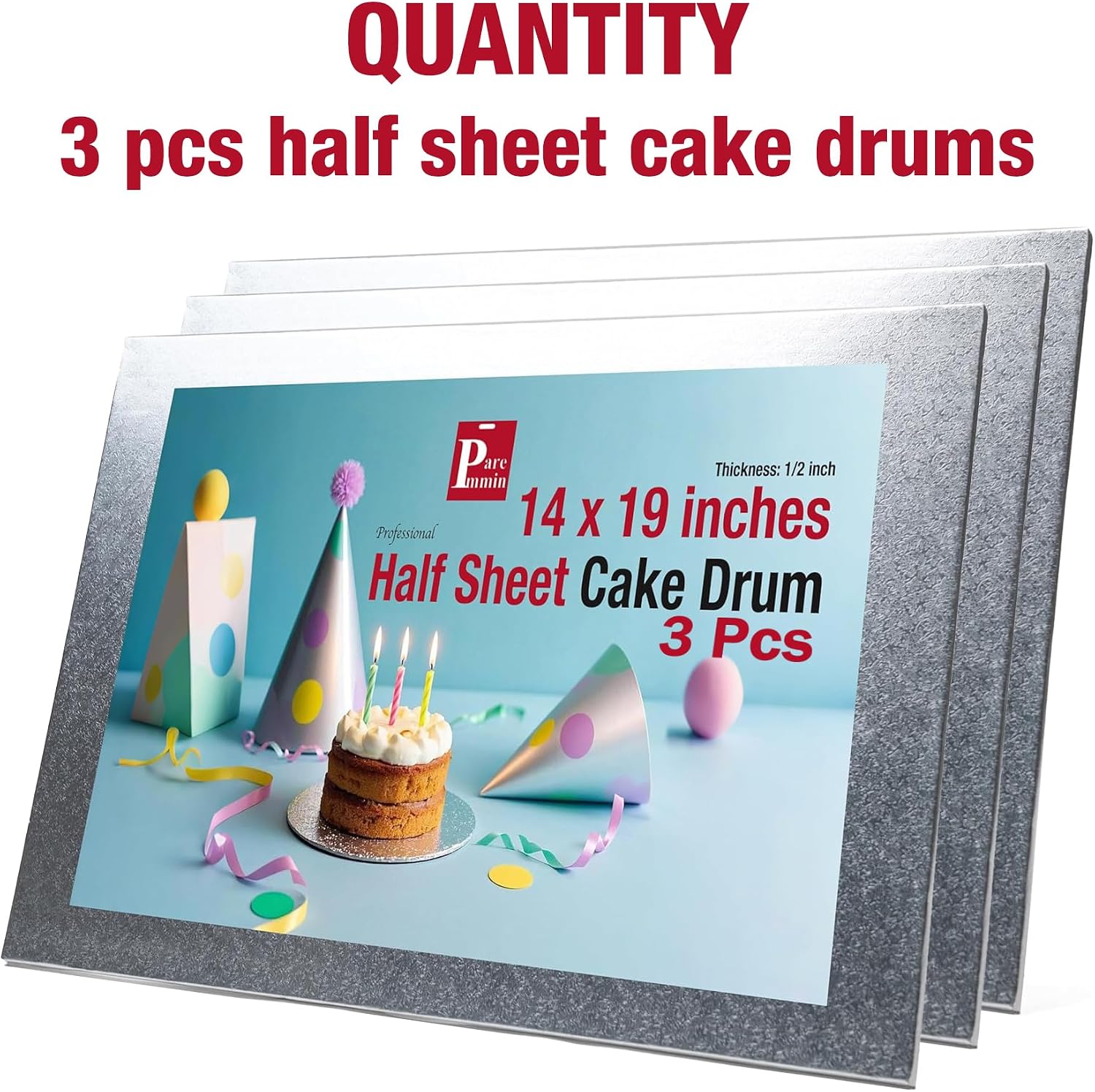 3Pcs 19 x 14 Inch Half Sheet Cake Boards 1/2inch Thick, Pack of 3 - Sturdy Half Sheet Cake Drums with Smooth Straight Edges, Waterproof & Oil-Proof
