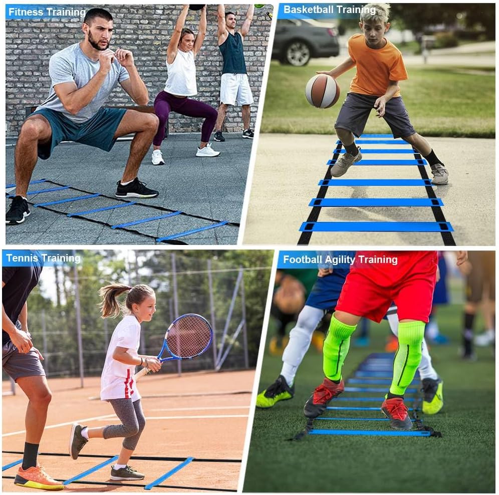 Soccer Agility Training Equipment, Includes 20ft Agility Ladder, 6 Adjustable Agility Poles, 10 Disc Cones, Jump Rope-Speed Training Set for Soccer Football Basketball Athletes