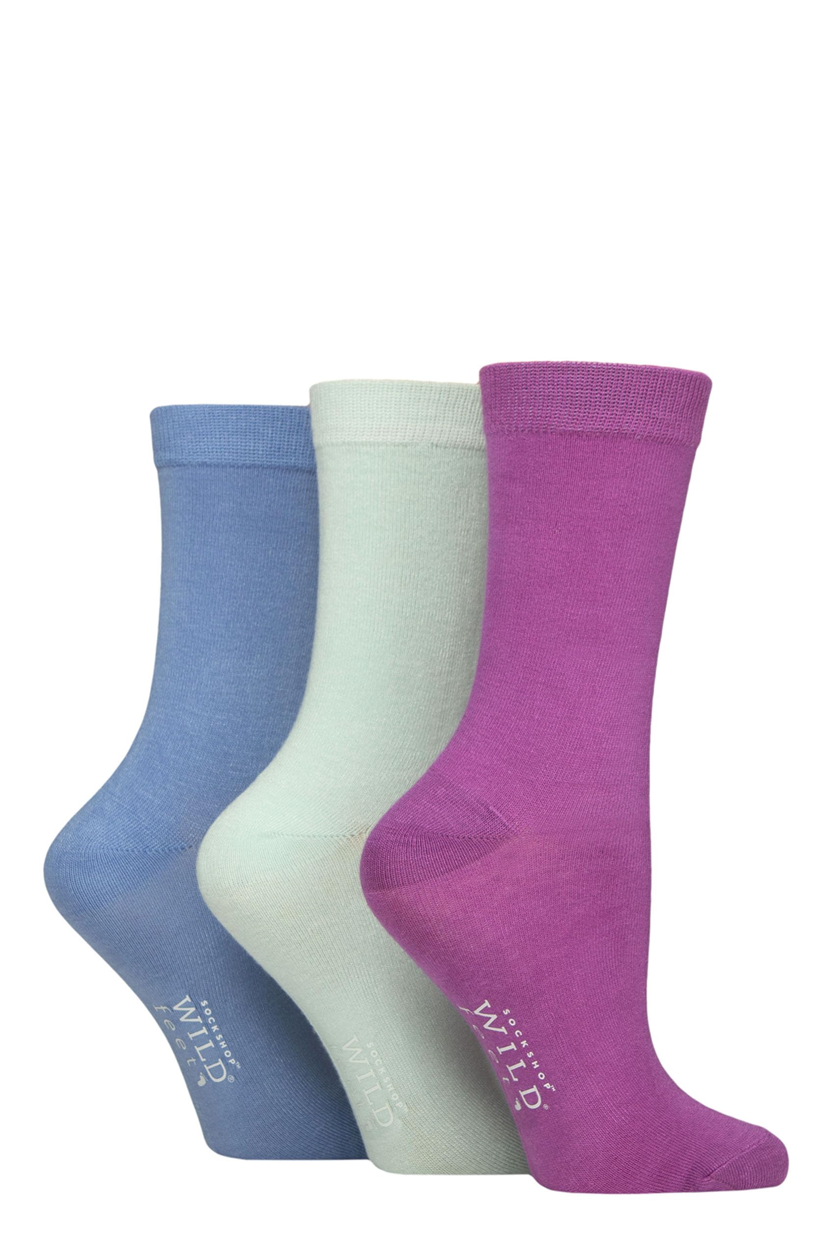 Sockshop Women's Purple / Mint / Blue Wildfeet Plain Bamboo Socks Pack Of 3 (Uk, Numeric, 4, 8, Regular, Regular, Purple/Mint/Blue)