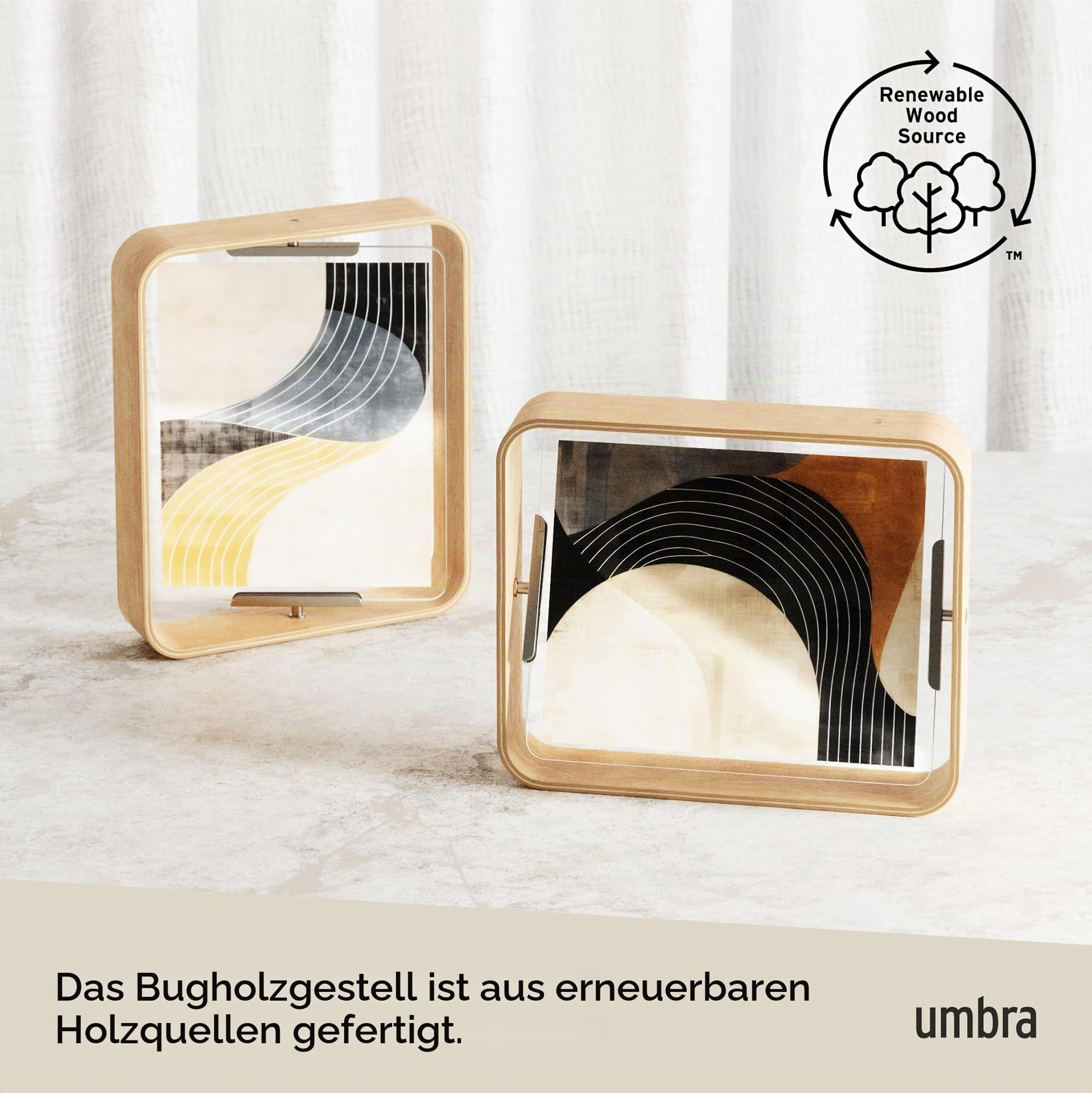 Umbra Bellwood Tischbilderrahmen 20x25 cm mit gebogenem Holzrand und beidseitig drehbarem Display, Natur