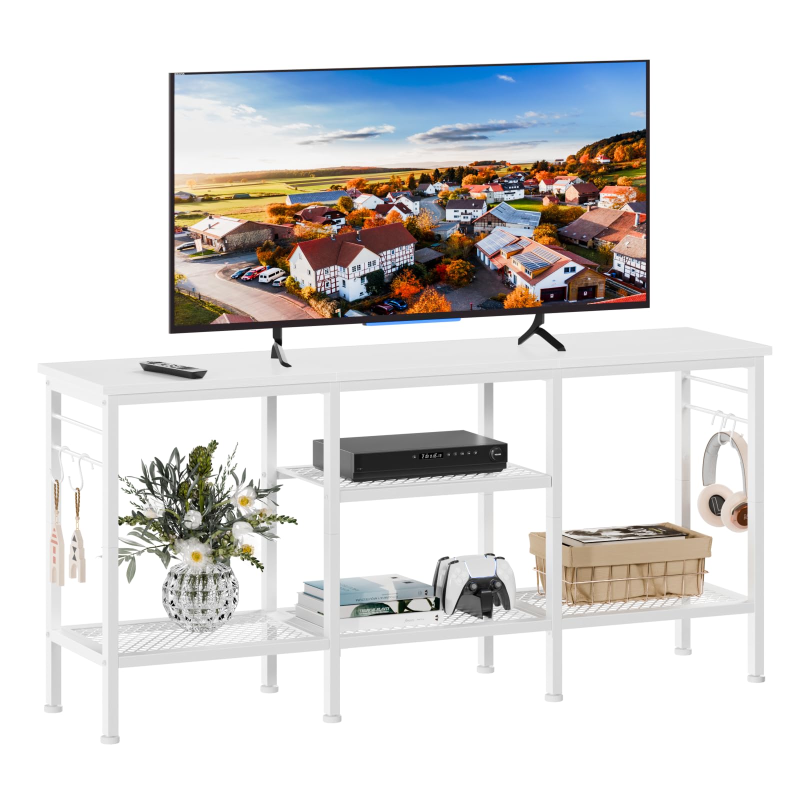 Furologee TV Stand for TVs up to 55 Inch, Entertainment Center with Open Storage Shelves, TV Media Console Table with Soundbar Shelf for Living Room, Bedroom, White (incomplete ))