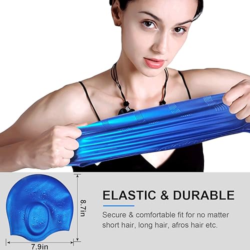 Vista 45 de Swimming Cap, Silicone Swim Cap for Women Men, Durable Non-Slip Waterproof Swim Cap Protect Ears, Long Hair for Adults, Older Kids Carbon,2