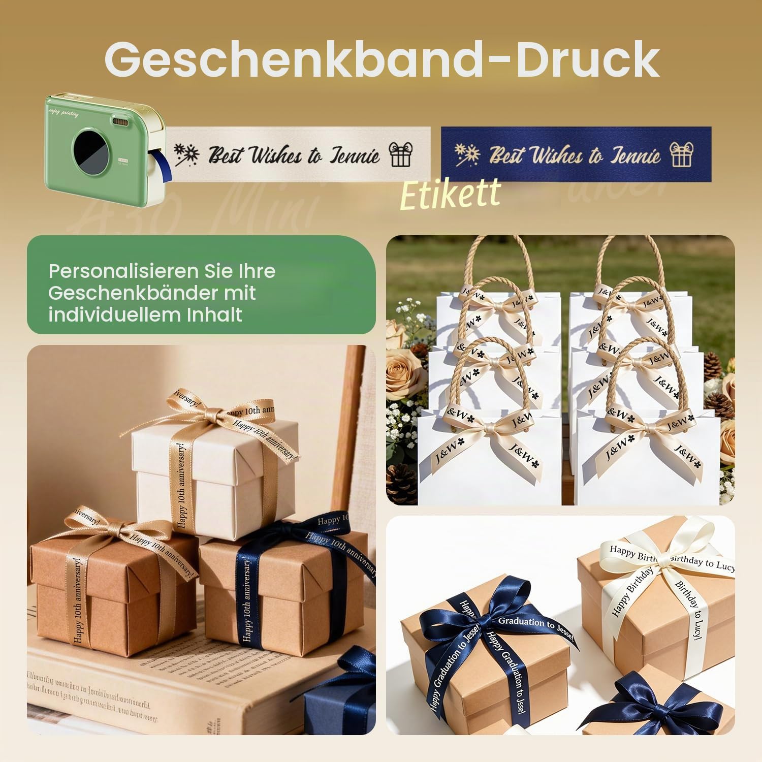 Phomemo A30 Etikettendrucker, Tragbares Beschriftungsgerät Bluetooth, Etikettiergerät Selbstklebend Kompatibel with 4 Etikettenband, Thermotransfer-Satin drucker für Zuhause, Vintage Grün