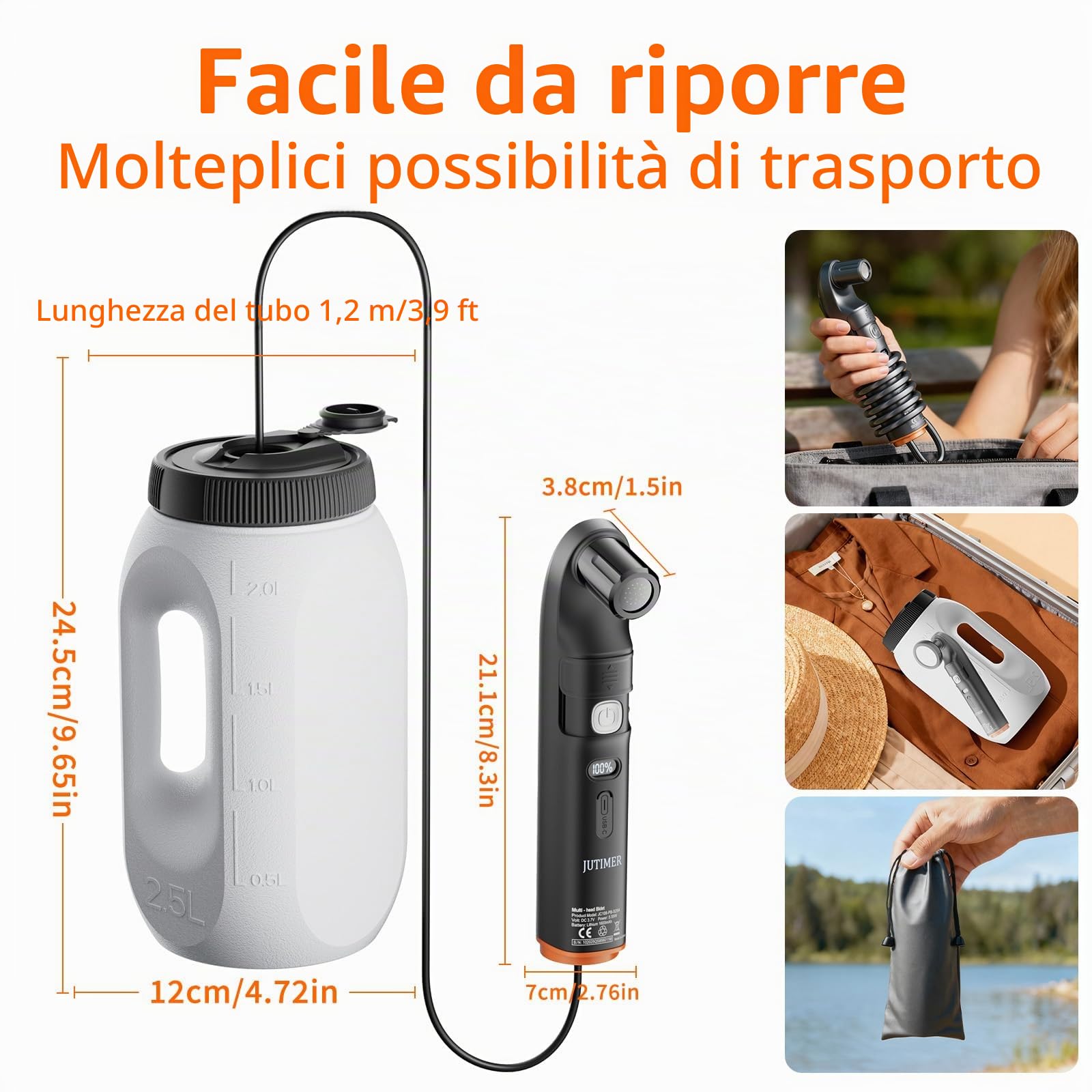 Doccia elettrica Portatile, Serbatoio dell'Acqua da 2,5 l | attività all'aperto e escursioni, sostituisce la carta igienica umida, ideale per uomini, donne, gravidanza e viaggi