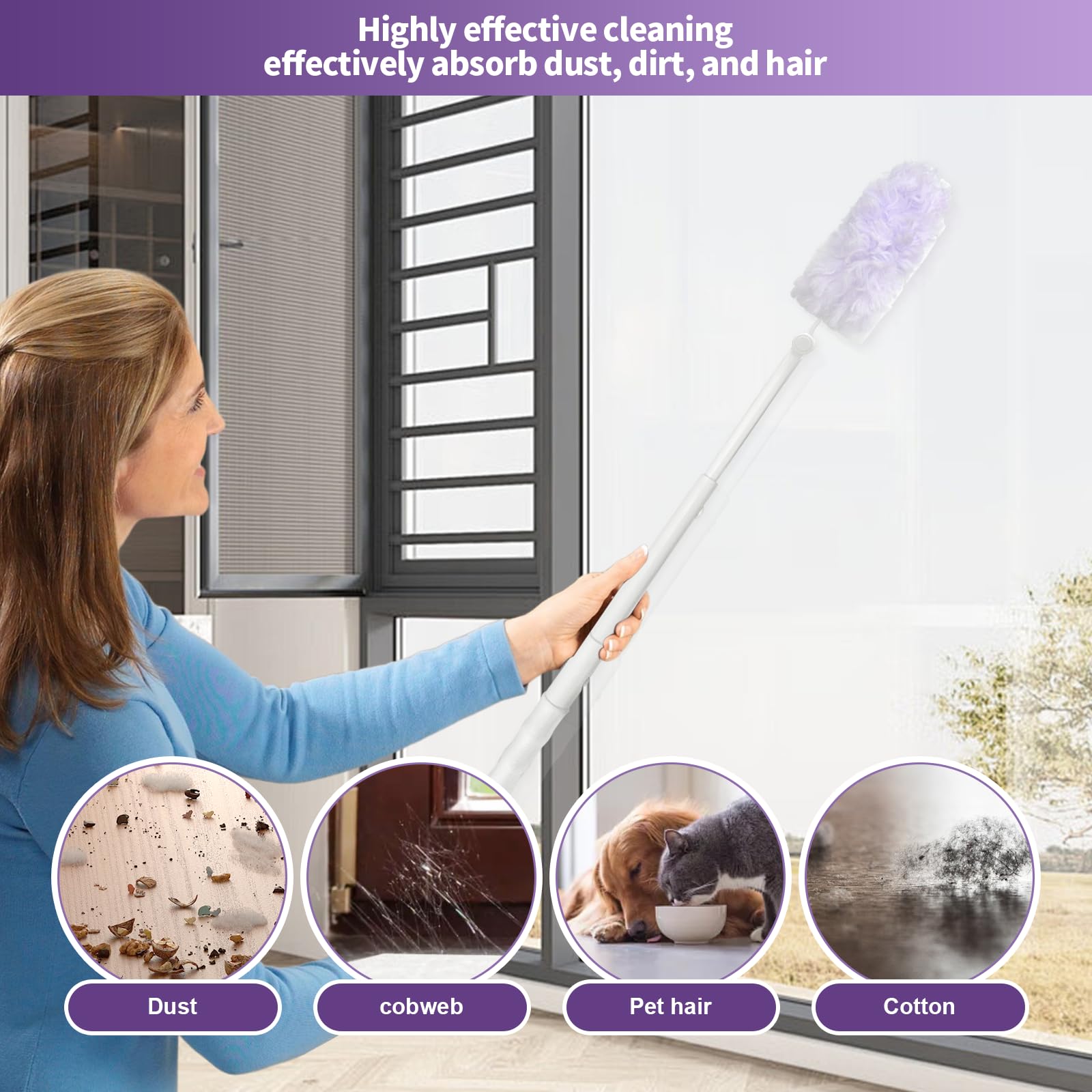 50 recambios de plumero multisuperficie de 360°, compatibles con plumeros Swiffer, kit de plumeros desechables de material grueso y resistente con 1 mango extendido para una limpieza eficiente para la
