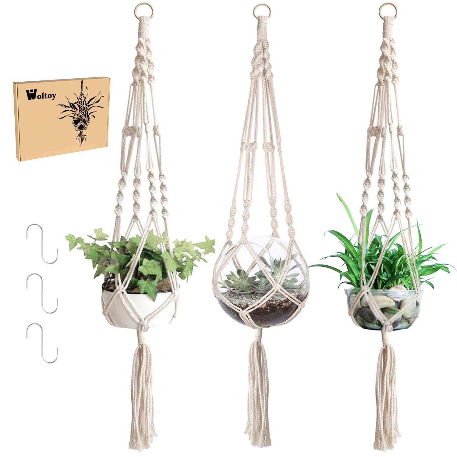 2 Pcs Fioriere Sospese Macramè Porta Piante Da Appendere Portavaso Per