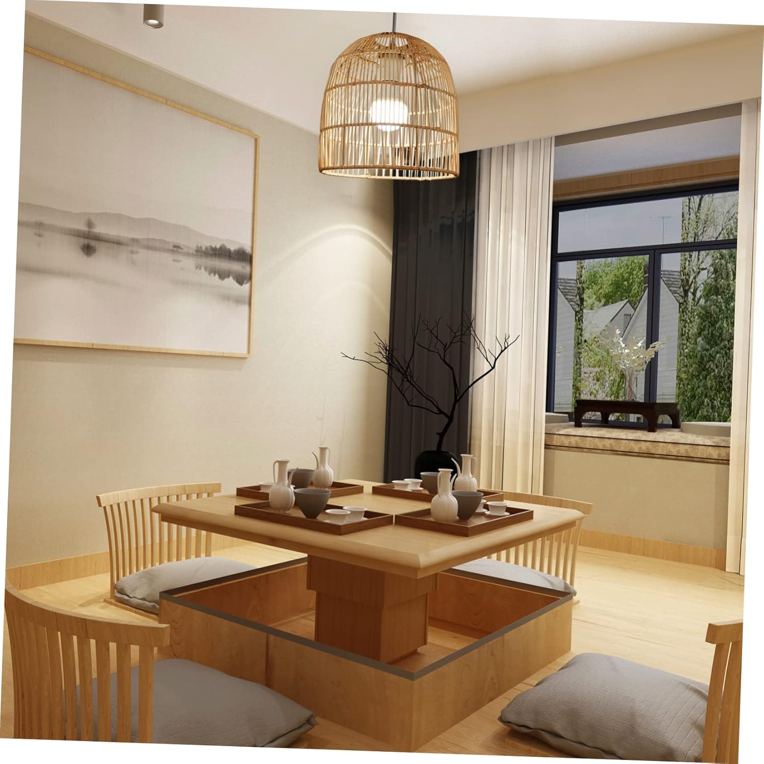 DOITOOL Rattan Pendant Light Cover Rustic Chandelier Shades Decorative Lampshades for Ceiling