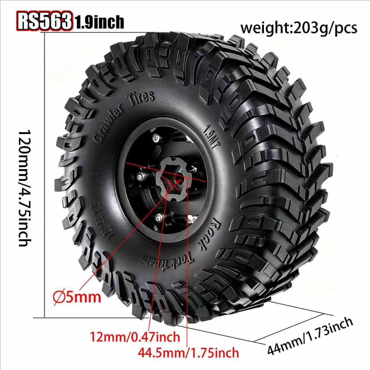 4 szt. 1,9 cala felgi ze stopu aluminium opony koła 120 x 44 mm adapter sześciokątny 12 mm RC części zamienne do 1/10 SCX10 III CJ7 Jeep WLtoys 104026 Bronco Crawler RC Car