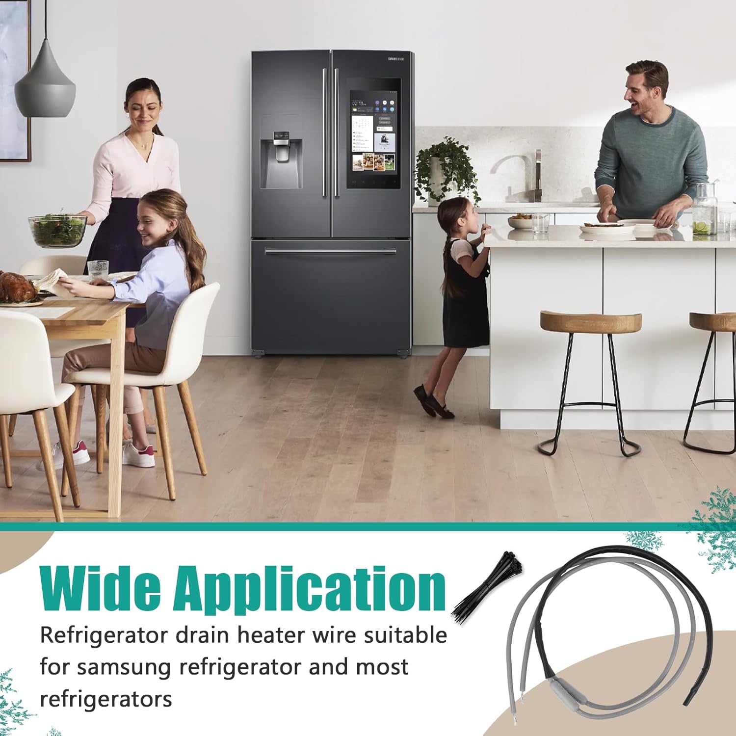 SH502 Drain and Door Heater for Supco Refrigerator, Refrigerator Drain Heater Wire for Samsung and Most Refrigerators, Defrost Heater 7/16 In Heater Tip 32 In Long 120V 15W with 50 Pcs Zip Ties