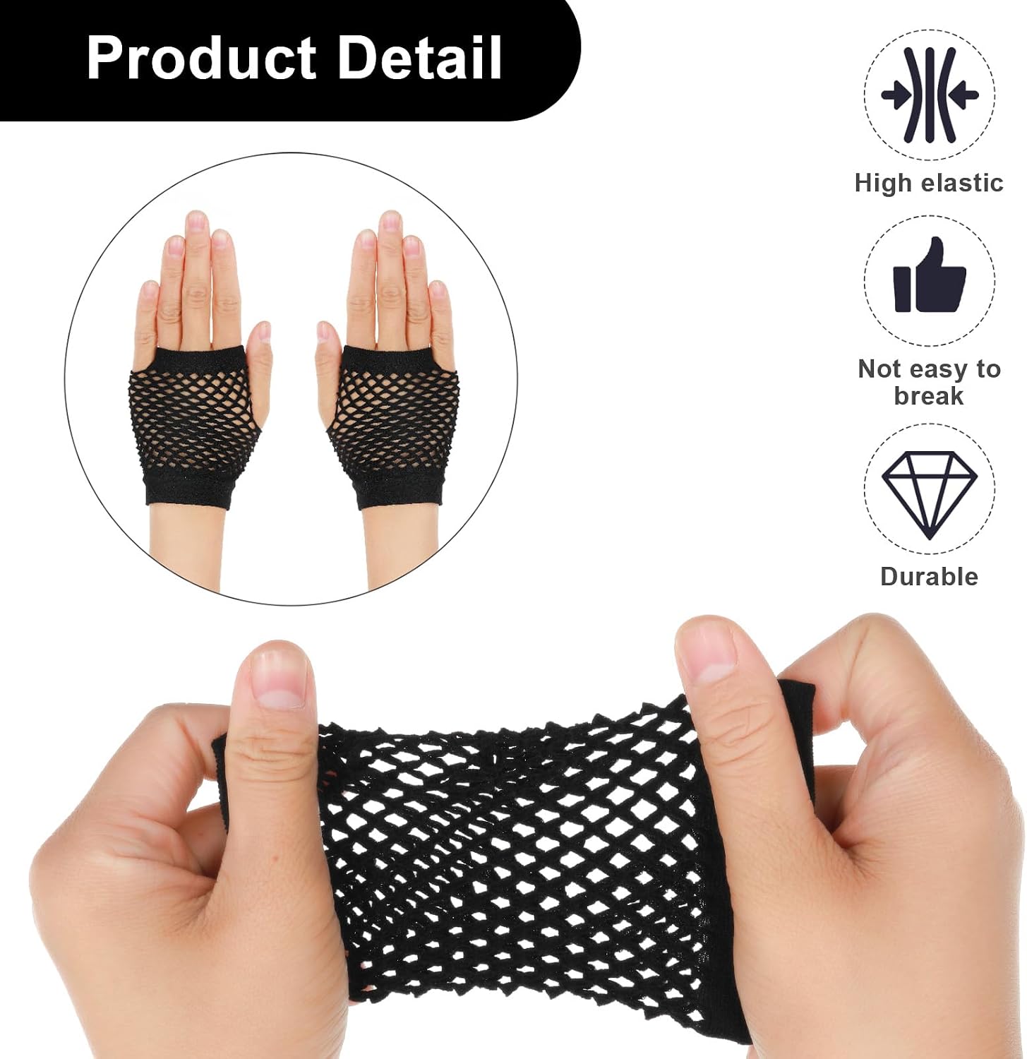 2 Pairs Black Fishnet Gloves For Kids - 80s Fingerless Fishnet Gloves For Halloween Theme Party - Elastic Nylon Arm Fishnets For Costume Accessories