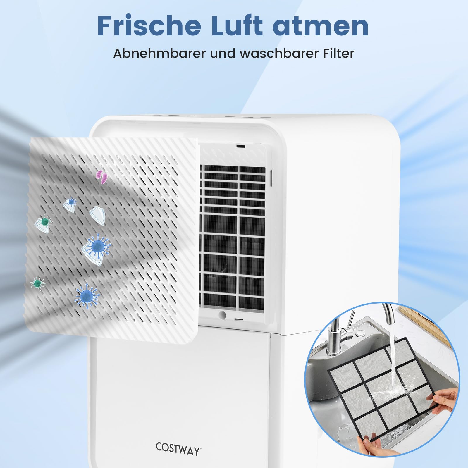 COSTWAY Elektryczny osuszacz powietrza 15 l/dzień, do pomieszczeń do 20 m², osuszacz powietrza z 4 trybami, wskaźnik LED, timer 24 h, funkcja rozmrażania