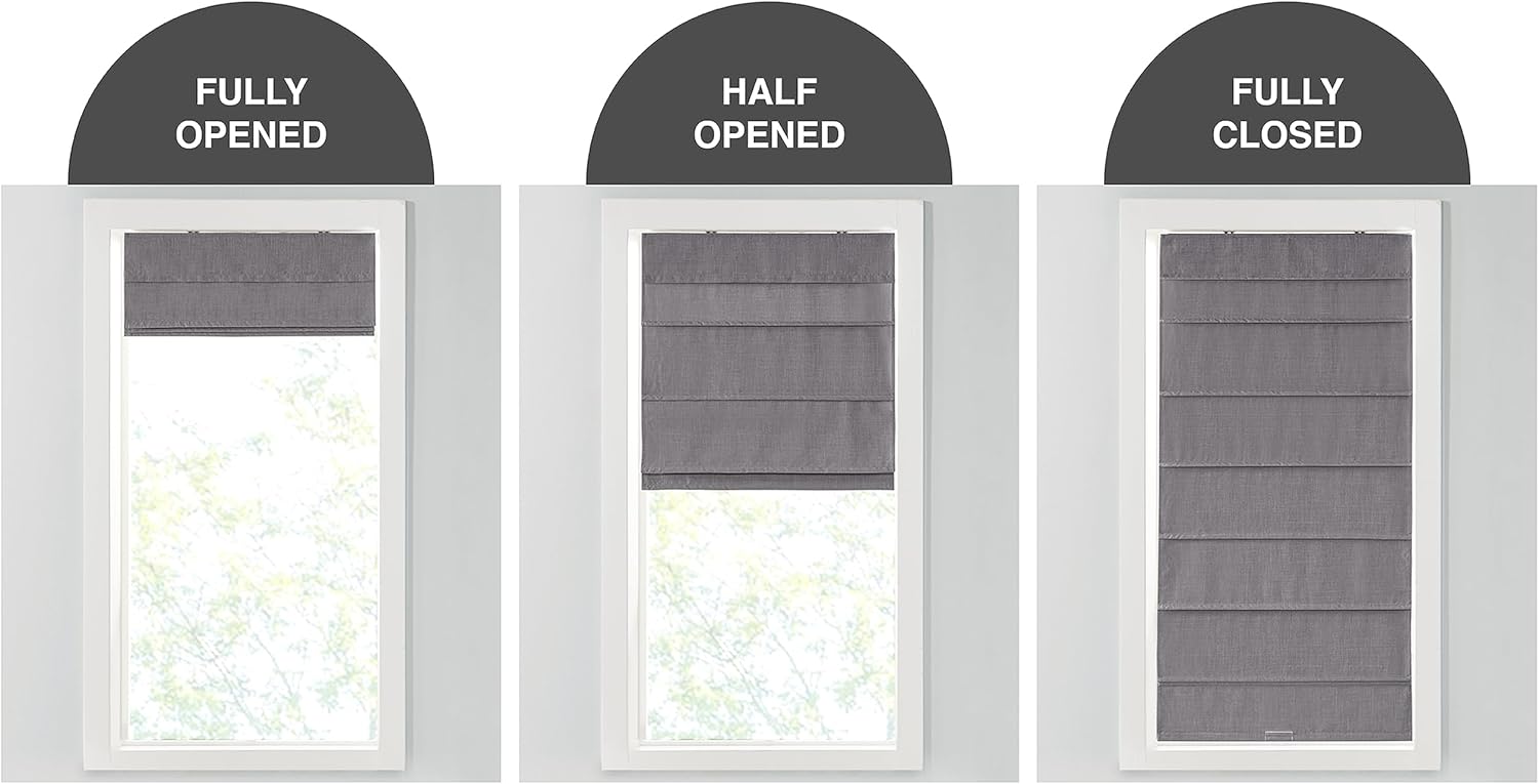 Madison Park Cordless Roman Shades Total Blackout Blinds, Linen-Like Fabric, Energy Efficient Thermal Insulated Roman Shades for Windows Blackout Total Privacy Window Blinds 27x64, Grey