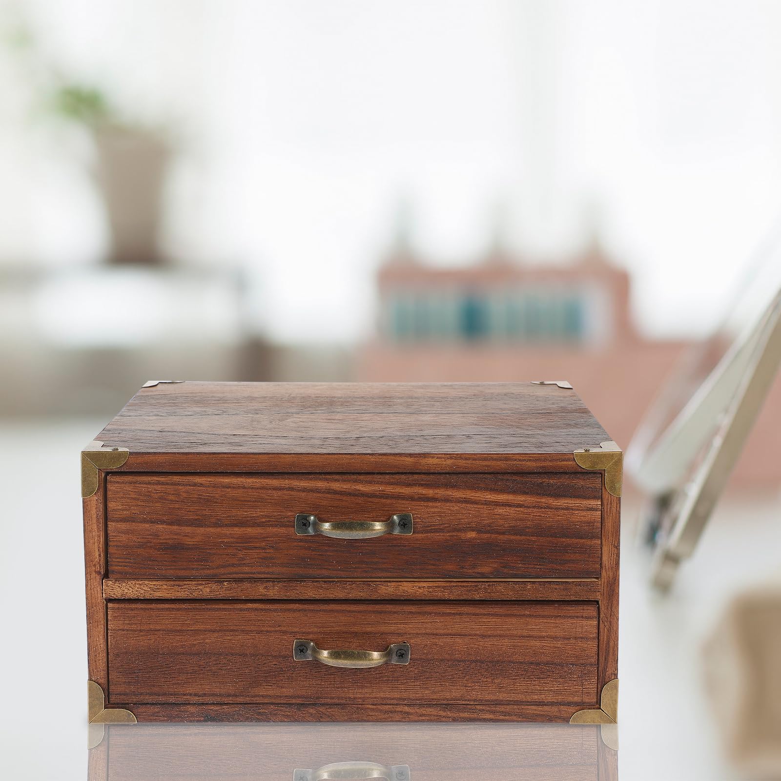 Rustykalne drewniane pudełko do przechowywania z 2 szufladami organizer na biurko do biura rękodzieła i biżuterii elegancka szafka apteczna eleganckie akcesoria biurkowe oszczędność miejsca