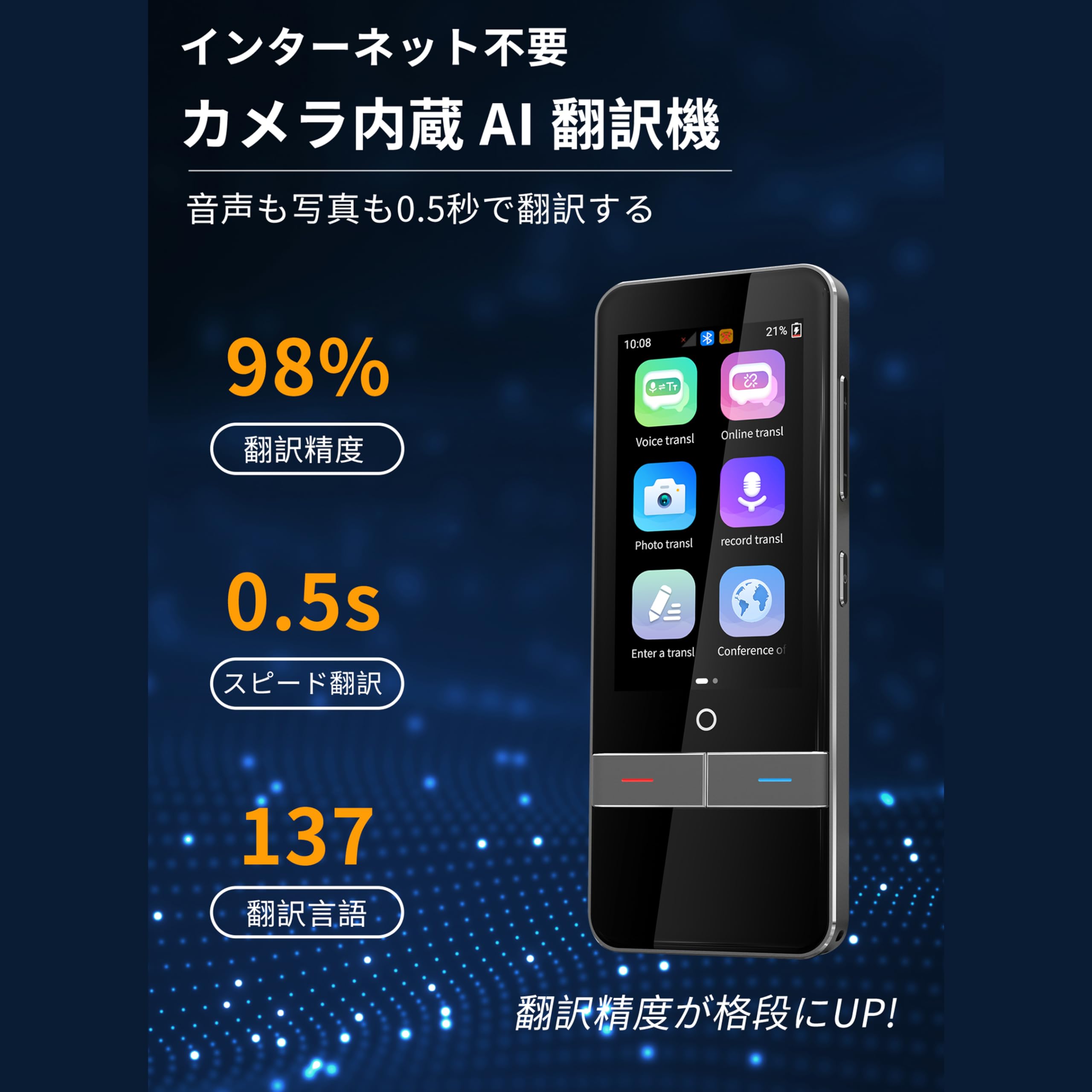 Amazon.co.jp: E-HENKI 高精度翻訳機 142言語対応 即時言語翻訳