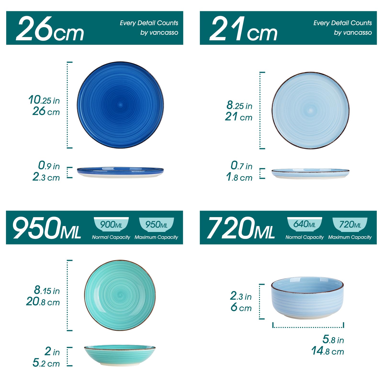 Geschirrset 12 Personen, vancasso Bonita 48-tlg Tafelservice aus Steingut, Teller set modern, Schüssel- und Teller Set