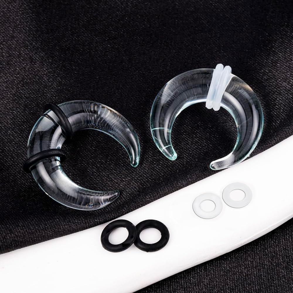 2PCS Glass Septum Stretching Kit C Shape Buffalo Horseshoe Pincher Tapers Rings for Stretched Nose Ear Gauge Piercing Jewelry 12G 8G 6G 4G 2G