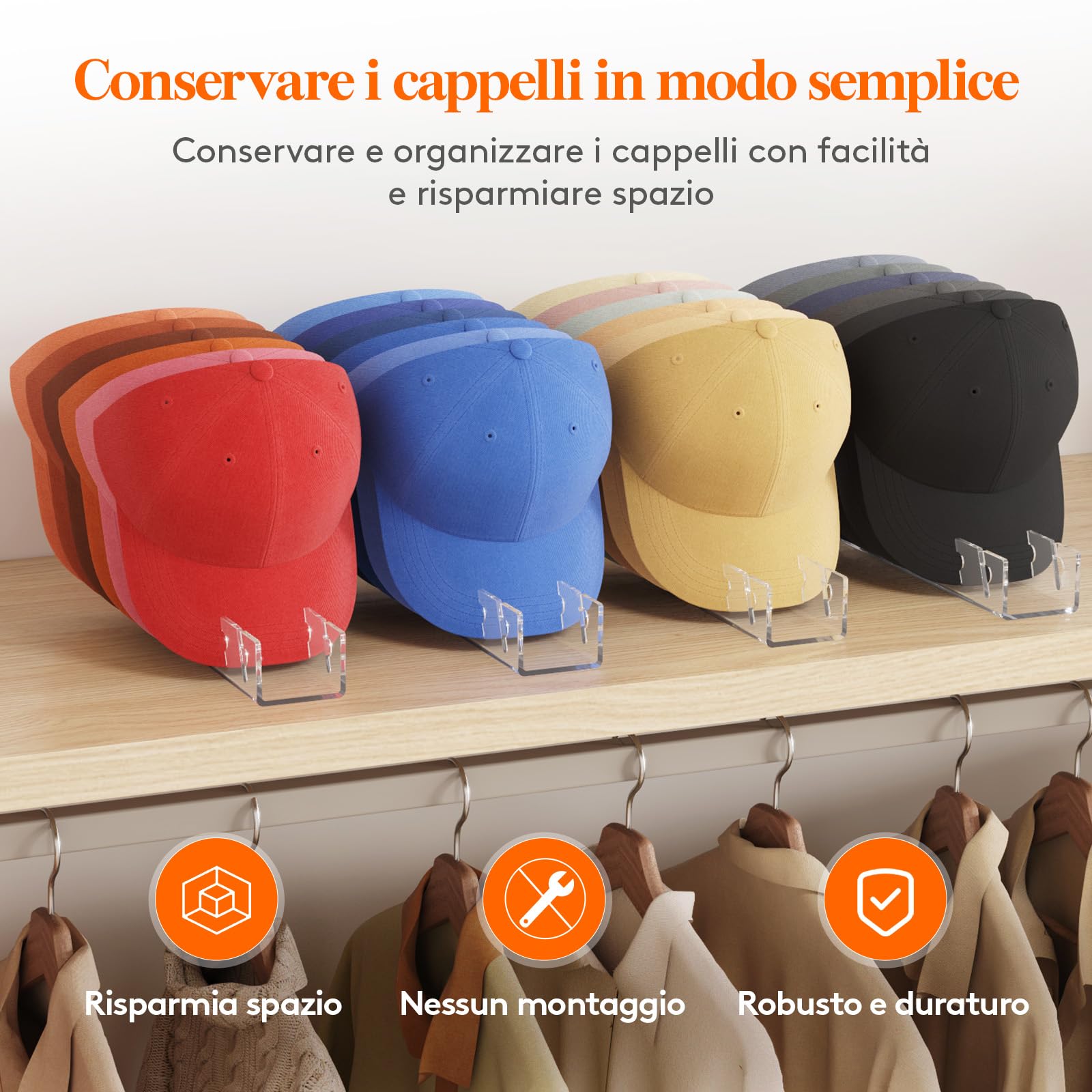 Lifewit 2 Pezzi Porta Cappellini con Visiera, Plastica Porta Cappelli per Berretto da Baseball, Appendi per Organizzazione Dell'armadio, Salvato 7 Cappelli Appendi, Trasparente