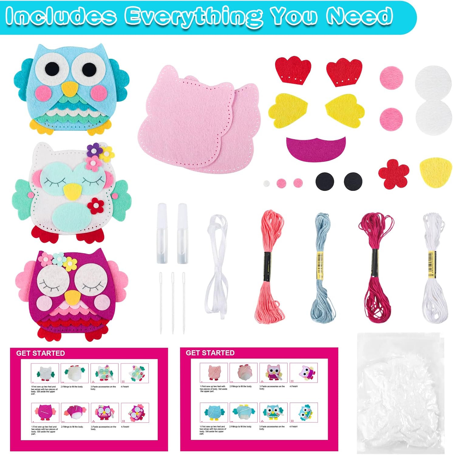 INNOCHEER Sewing Kit for Kids, 4 Pcs Owl DIY Crafting and Sewing Set, Learn to Sew Craft Kit Beginner Sewing Kit for Children Ages 6-12 : Toys & Games