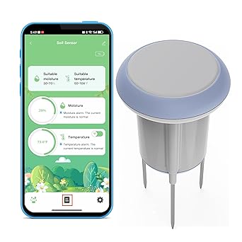 WiFi Smart Soil Sensor Smart Soil Moisture Meter with App Real-Time Monitoring, Soil Tester with Moisture/Temperature Meter for Garden, Farm and Greenhouse, Compatible with Alexa, Google Home